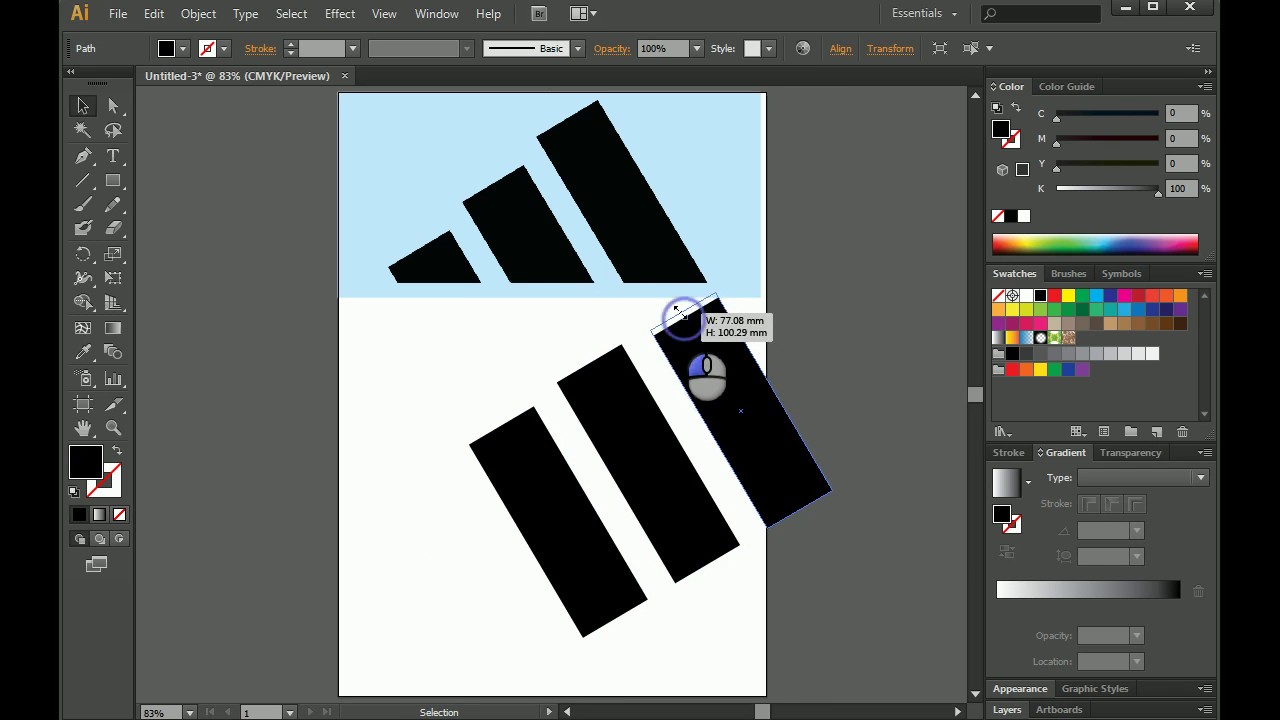 Making Adidas stripes using Shape builder tool in Adobe Illustrator