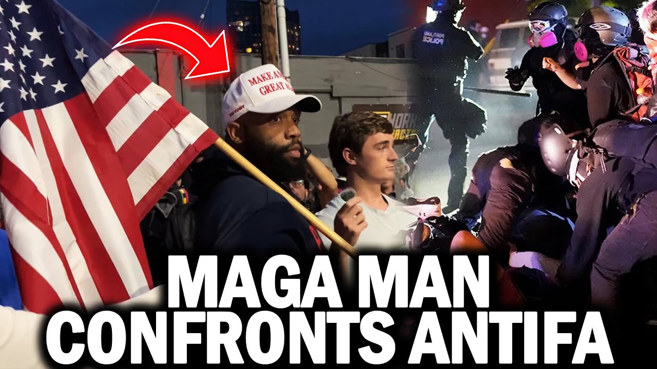 Член MAGA противостоит ANTIFA во время беспорядков в ICE в Портленде