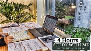 4 HOUR STUDY WITH ME on a RAINY Day | Background noise, Rain Sound, 10min break, No Music