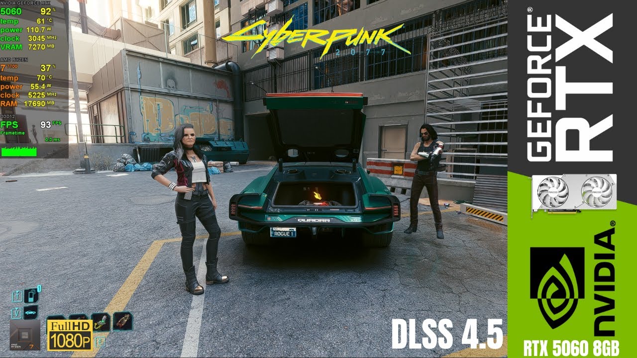 Cyberpunk 2077, Path Tracing, Ray Reconstruction, FOV 100%, DLSS 4.5 + MFG 2X | RTX 5060 | R7 7700