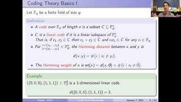 Nathan Kaplan, "Codes from polynomials over finite fields"