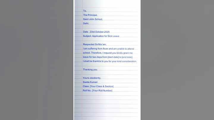 📝 Best Sick Leave Application for Students | School Application Format