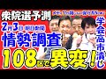 【衆院選予測：中盤】２月３日朝日新聞　選挙区情勢調査！！全選挙区の情勢が分かる！！１０８選挙区で異変！？創価学会が指示した重点区とは！？創価学会による高市潰しが明白に！？