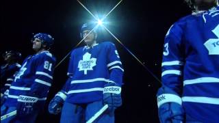 - toronto maple leafs 2013 home opener player introductions dion
phaneuf, johnny bower, darryl sittler, darcy tucker, felix potvin &
pominville take part...