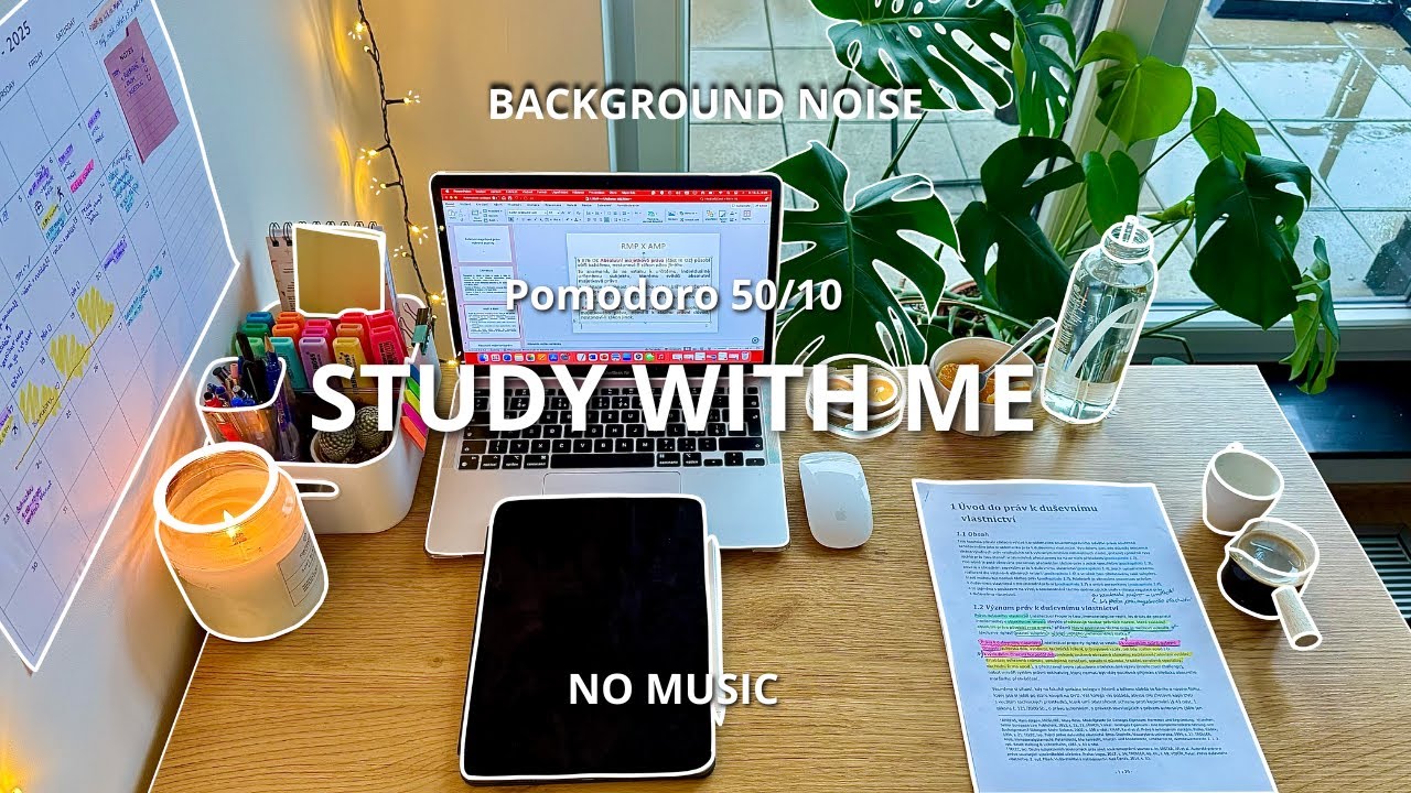2 HOUR STUDY WITH ME / Pomodoro 50/10 / Background noise, Rain Sounds ...
