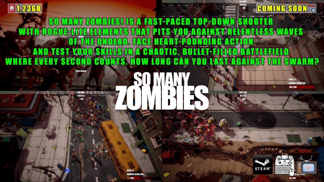 So Many Zombies: [PC] - A fast-paced top-down shooter with rogue-lite elements.