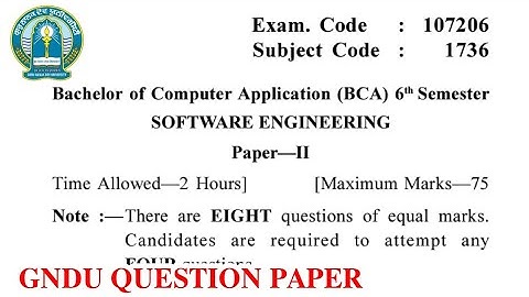 Gndu BCA 6th Semester Software Engineering Question Paper || Bca 6th Semester Question Paper