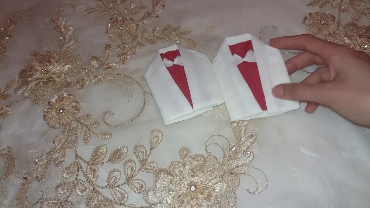 طي المناديل الورقية على شكل بدلة عريس بطريقة سهلة و بسيطة
