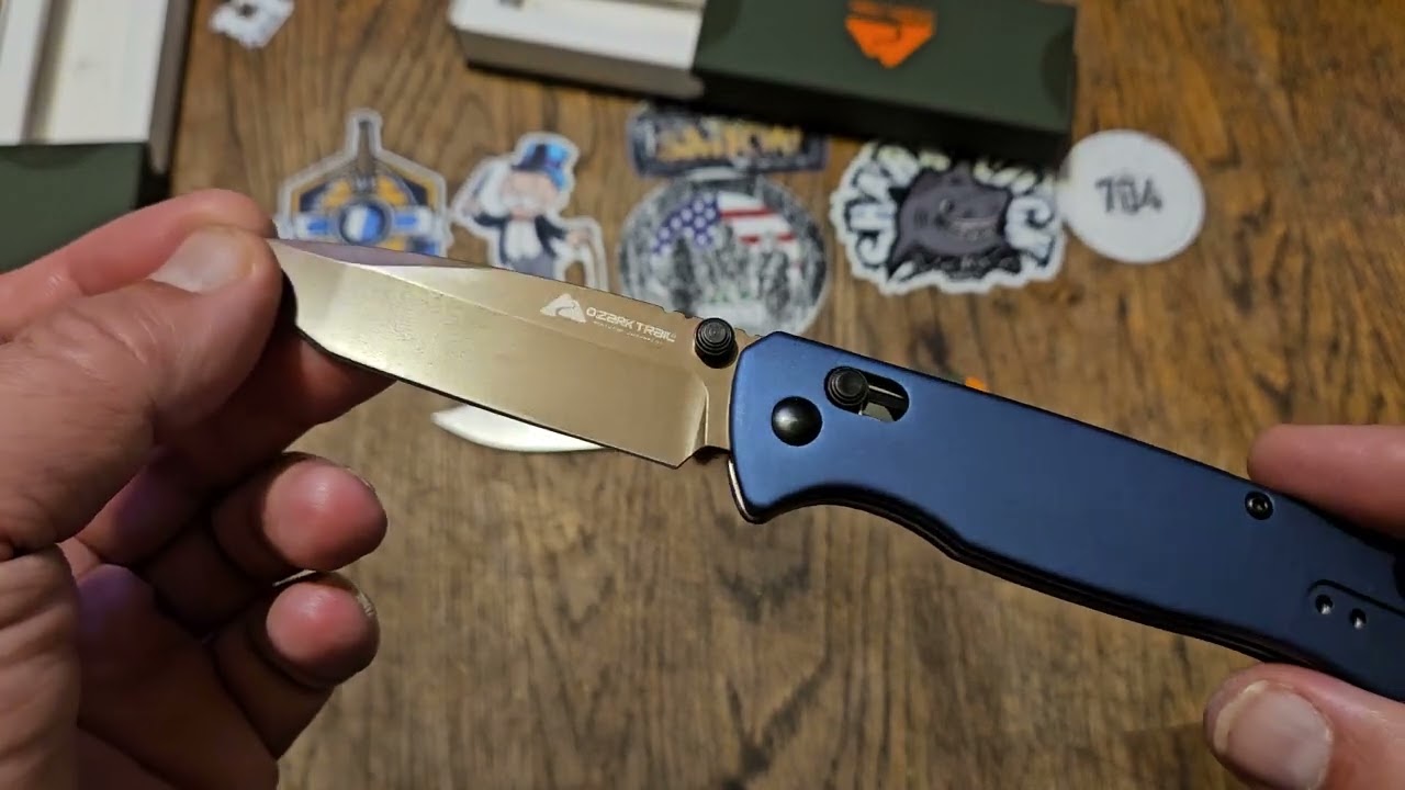 2 New Walmart Ozark trail Knives Elevation button lock 12c27 & Valor crossbar lock  14c28n steel