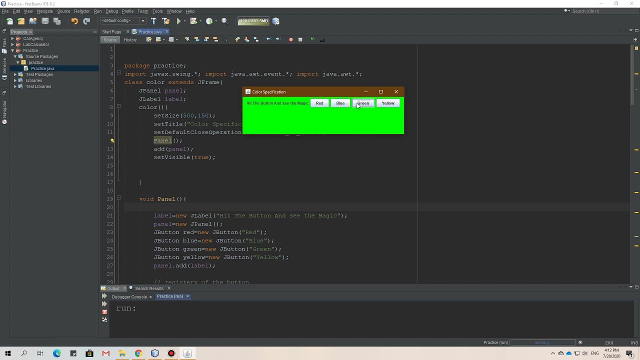 How to change the color of the JPanel using JButton || Background Color ...