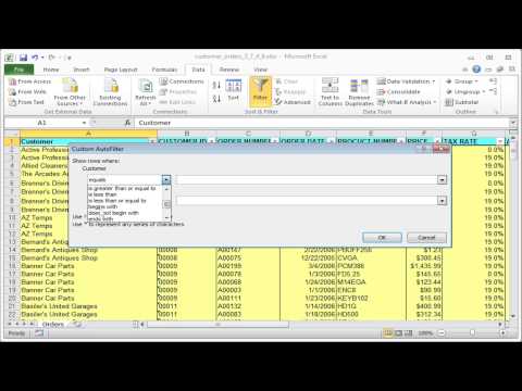 Excel filter column:
