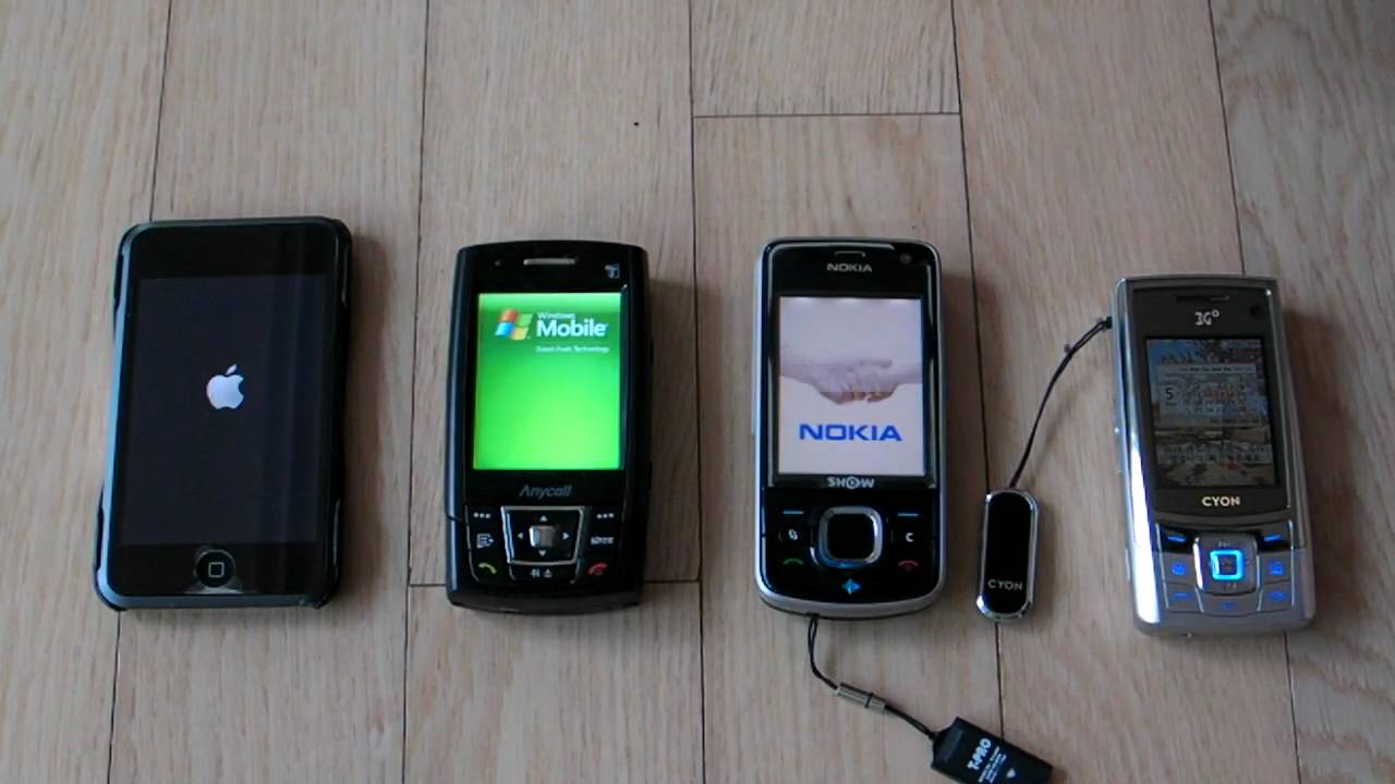 부팅 속도 비교 booting speed test: LG SH130, Nokia 6210s, Samsung SCH-M450, iPod Touch 1st gen. 16GB