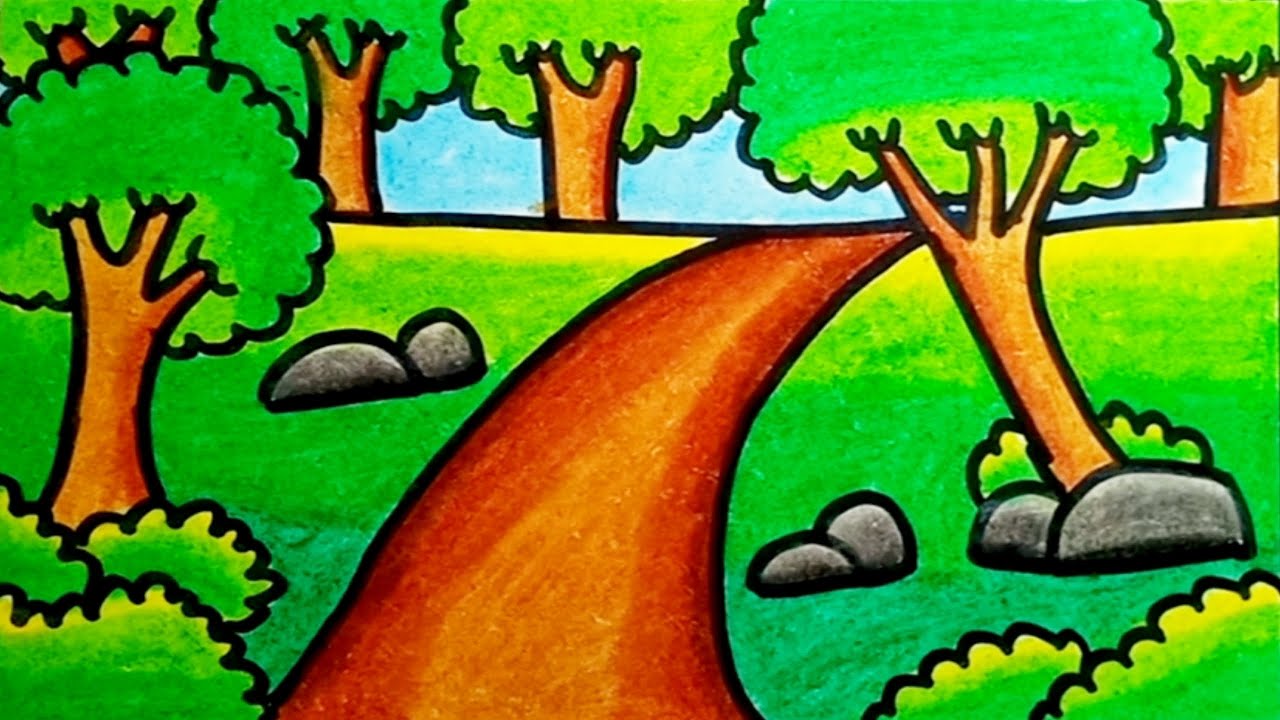 How To Draw Forest Scenery Simple For Kids | Drawing Forest Scenery For  Kids Step By Step - YouTube