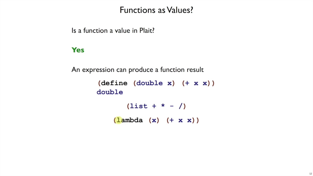 Plait Lambda 1 functions as values YouTube