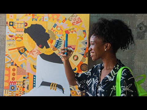 アフリカ　Ghana 絵画 アフリカンアート36 / カバの親子 | ボー・デコール オンライン