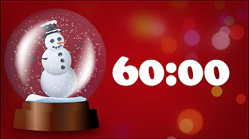 60 Minutes (1 Hour) Timer, Christmas Music, Animated Snowman Snow Globe, White Numbers, Red Backdrop