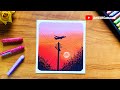 Sunset Power Lines Drawing with Oil Pastels | Easy & Beautiful Sky Art