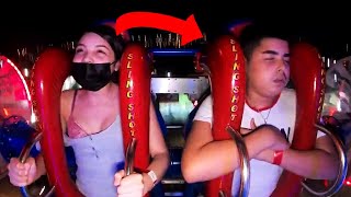 Crank Lucas, She almost got exposed on that slingshot ride #cranklucas  #slingshot #ride #woman #breast #reaction #funny