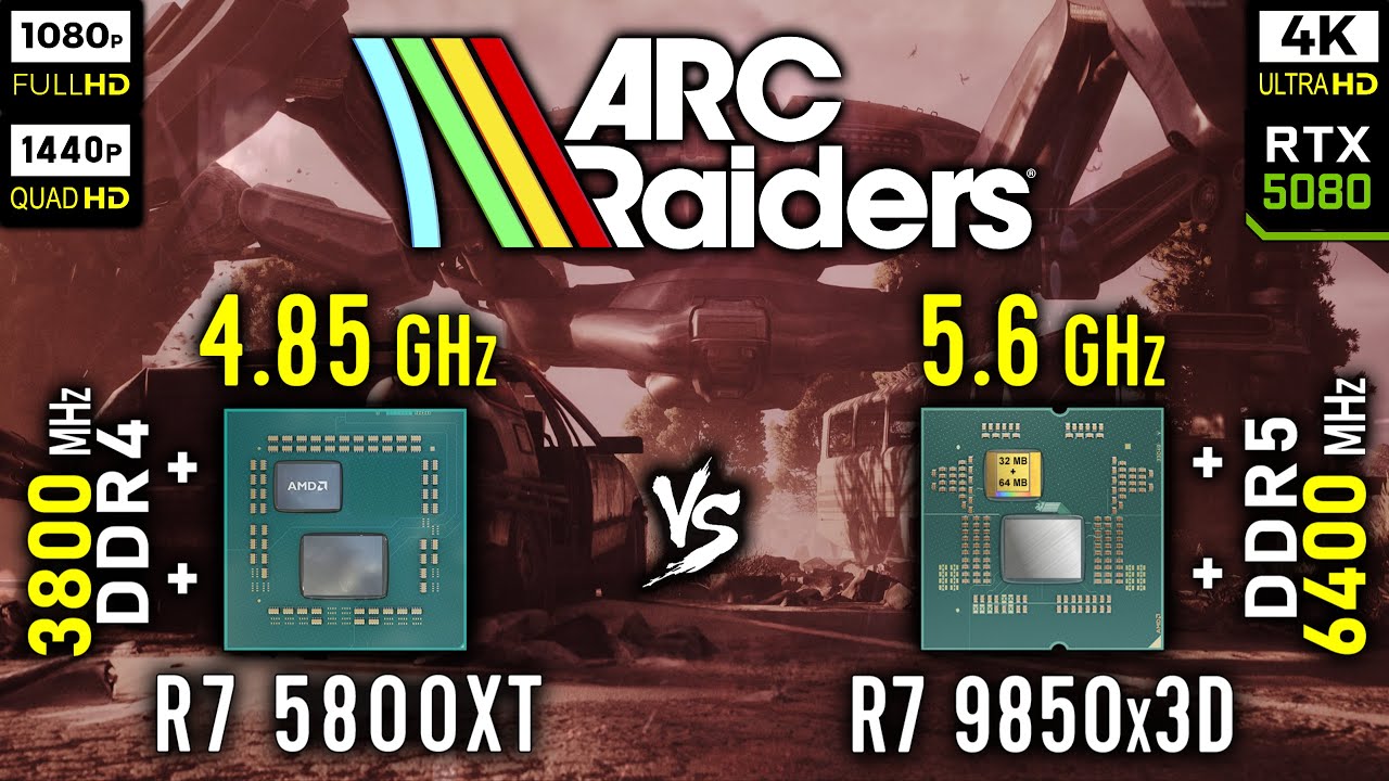 Ryzen 7 5800XT vs Ryzen 7 9850x3D in ARC Raiders | RTX 5080