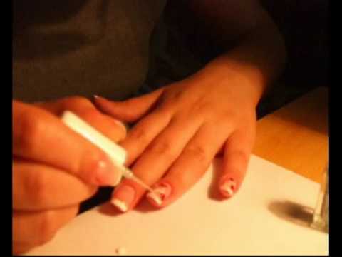 Red flowers on french manicure - Nail art tutorial - YouTube