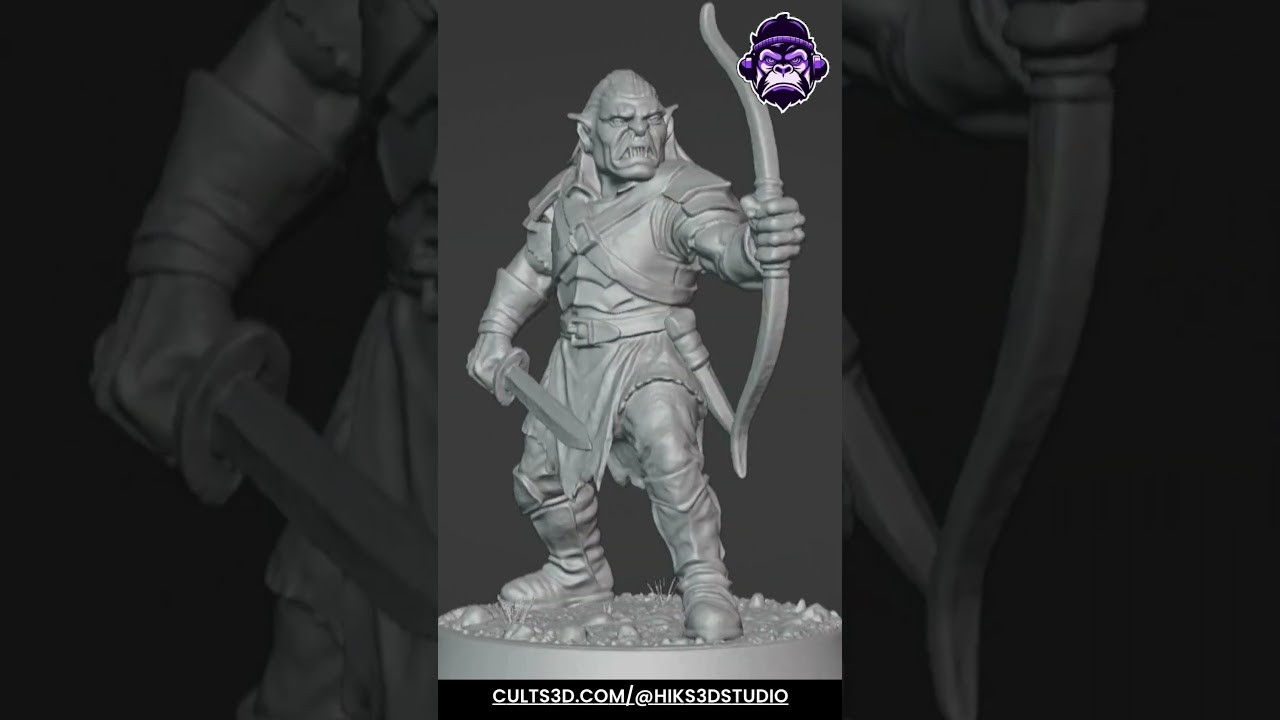 Orc Archer 3D Print: Ultra-Detailed 32 mm Mini (STL Preview)