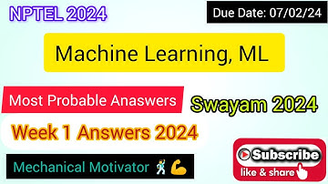 Machine Learning, ML | Week 1 Quiz | Assignment 1 Solution | NPTEL | SWAYAM 2024