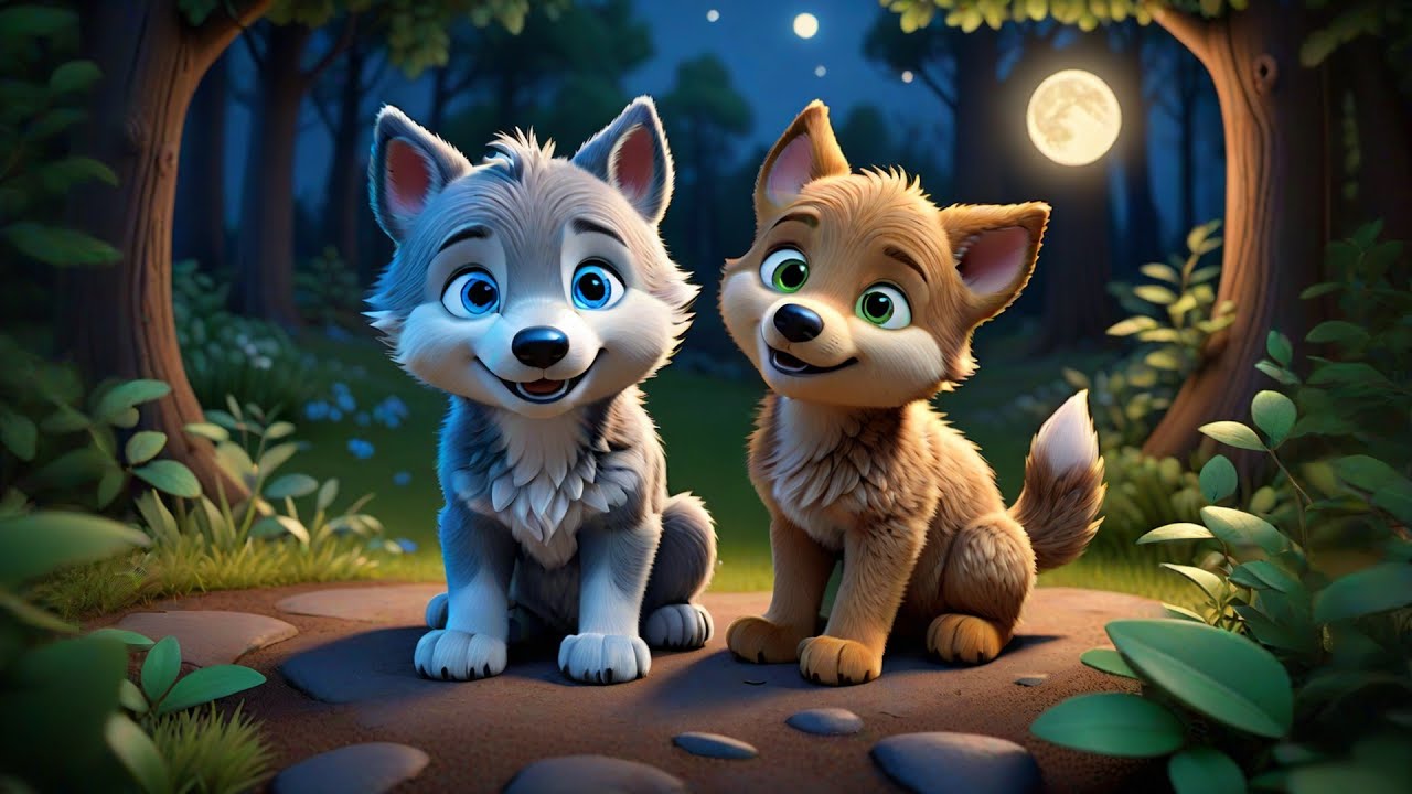 Four Baby Wolves Howl at the Moon | Fun Wolf Song for Kids | Counting & Nighttime Nursery Rhyme