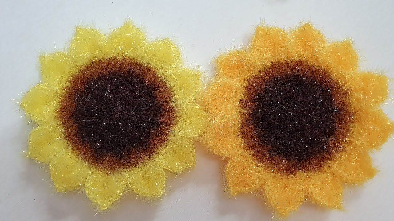 코바늘 수세미/해바라기꽃 수세미 Crochet Sunflower  Dish Scrubber