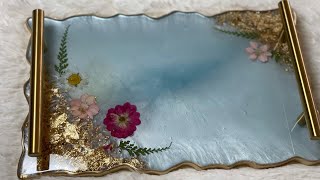 Resin light blue tray! The light blue and golden resin tray! How to use a mold for resin! Resin Art