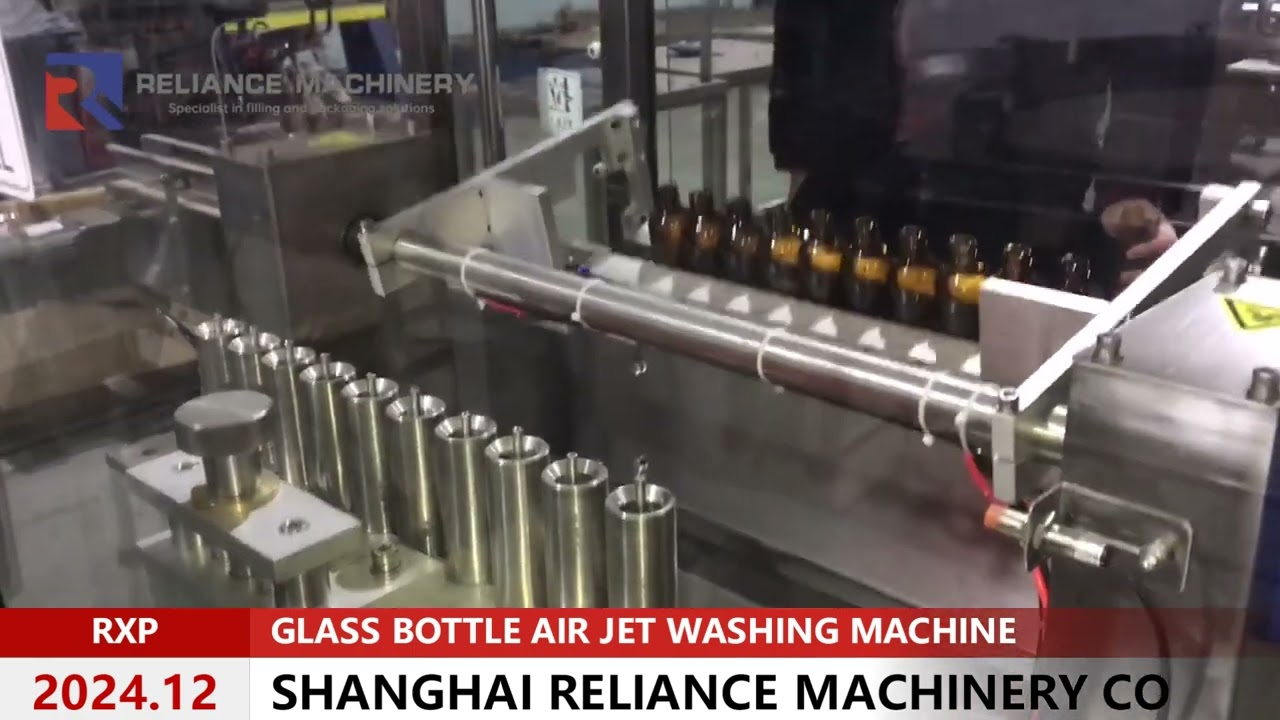 Automatic 1Oz, 2Oz, 4Oz Amber glass dropper bottle washing, air jet cleaning machine 