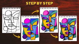 Information Step-by-Step Abstract Portrait Drawing | Line Art to Zentangle Patterns Guide