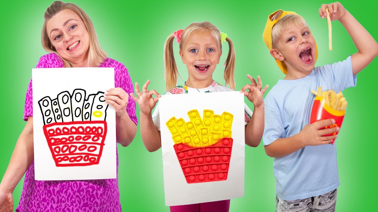 Drawing Pop it Challenge Game with Sunny Kids and Mom