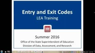 2016 Entry and Exit Codes Training
