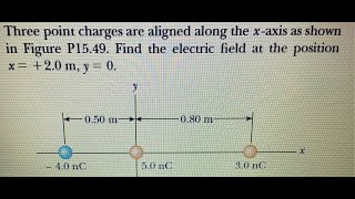 Three point charges are aligned along the x -axis as shown. Find the electric field at the position Three point charges are aligned along the x -axis as shown. Find the electric field at the position