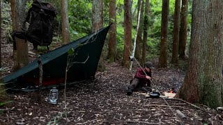 Bushcraft camping along the river- Solo overnight with tarp shelter