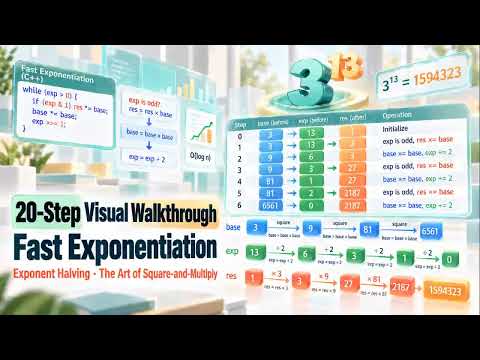 Visualizing Fast Exponentiation: 20 Steps from O(n) to O(log n)