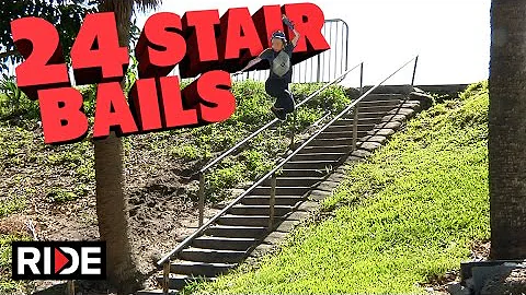 24 STAIR BAILS! Skateboarding Slams -  Julian Lewi...