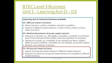 BTEC Business Level 3 - Unit 1 Learning Aim D: D3 Pricing and Output Decisions