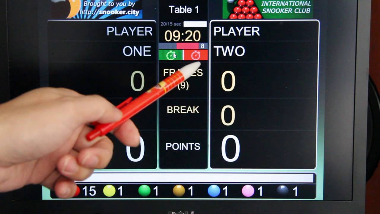 Shoot Out Snooker Scoring with ProScore Scoreboard using Mouse or Touch Screen on laptop or tablet