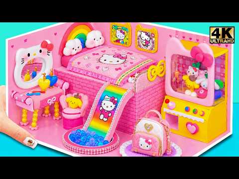 How To Make Cutest Pink Miniature House with Claw Machine & Rainbow Slide Pool ❤️ DIY Mini House thumbnail