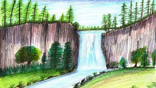 waterfall drawing easy simple draw drawings step paintingvalley very