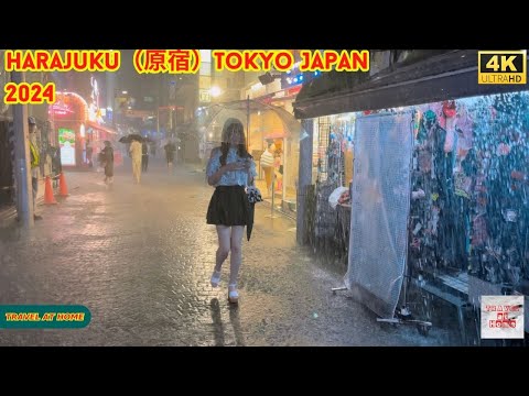 【4k hdr】 3 Hours Heavy Rain Walk in Harajuku（原宿）Tokyo Japan | Relaxing Natural City ambience