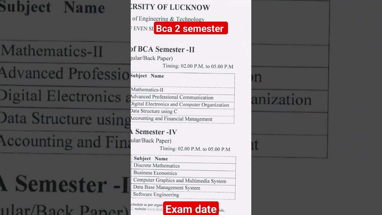 bca second semester exam date 2023 