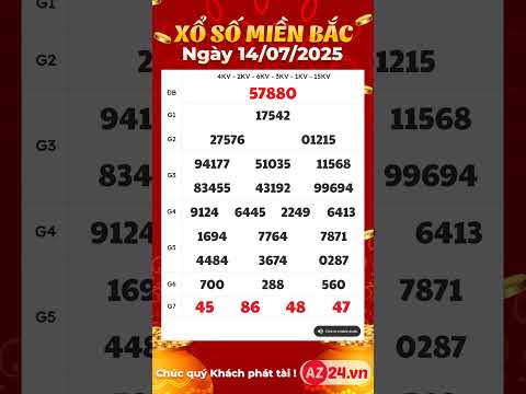 Xổ Số Miền Bắc Hôm Nay Ngày 14 Tháng 7 XSMB 14 7 2025 SXMB KQXSMB XSHN Thứ 2 Xsmb