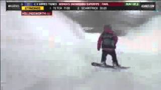 Ellery Hollingsworth run 1 Women_s Snowboard SuperPipe final X Games Tignes 2013