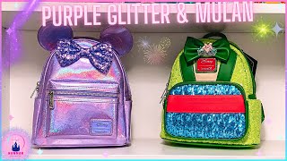 Disney Unboxing TruffleShuffle Purple Glitter Minnie Mouse Loungefly Backpack Mulan Princess Sequin
