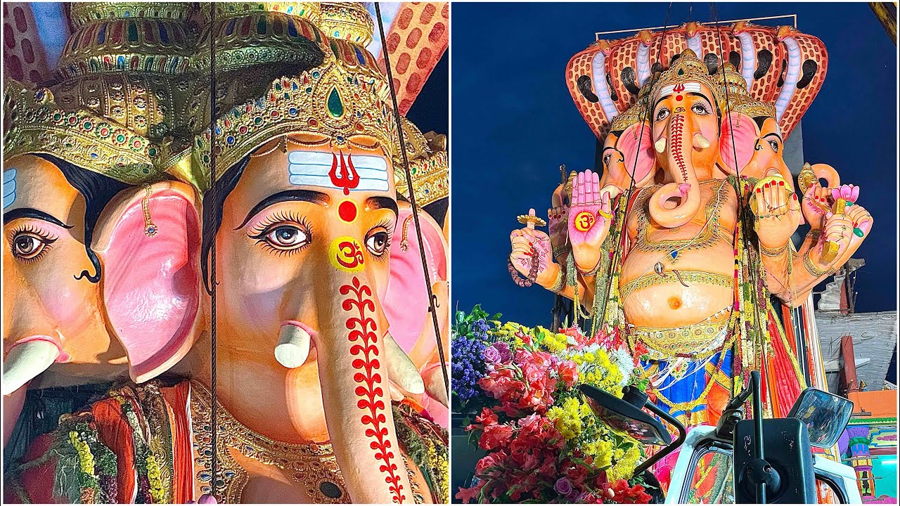 Khairatabad Ganesh 2025 Lifting With Giant Crane | Shobha Yatra Highlights | Hyderabad LIVE