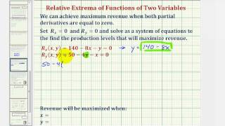 This video explains how to find the quantity that will maximize a
revenue function of two variables. site: http://mathispower4u.com