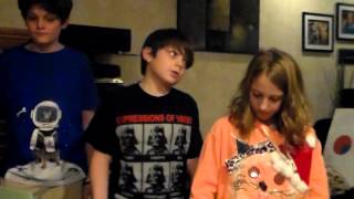 Last rehearsal of Trash Trek Project Presentation (for FLL / Lego Robotics competition on 12/12/15)