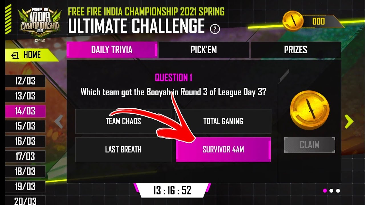 14 March all answers of Freefire new event ultimate challenge FFIC and FFBC